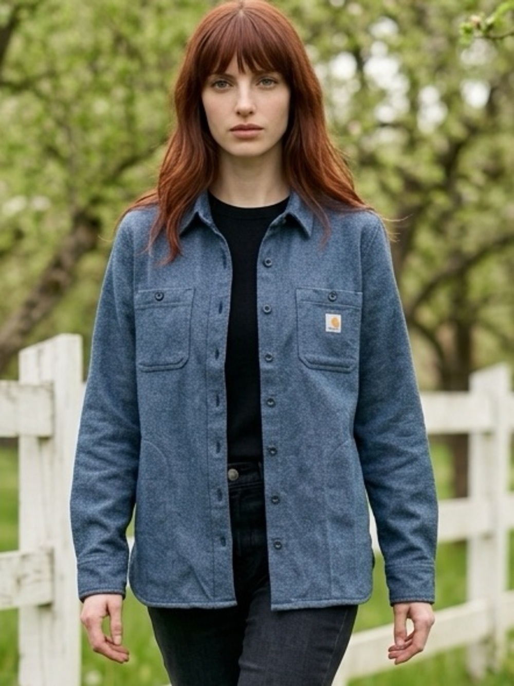 NWT Carhartt SZ M (8-10) blue shacket 2 breast pockets & 2 side pockets/bust 46”